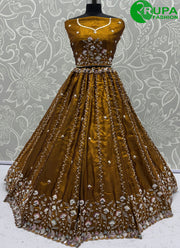 Awesome Mustard Color Satin Silk New Designer Party Wear Lehenga Choli